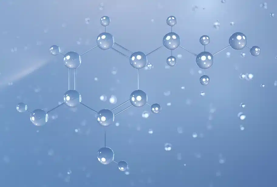 Scientific illustration of molecular structures against a blue background