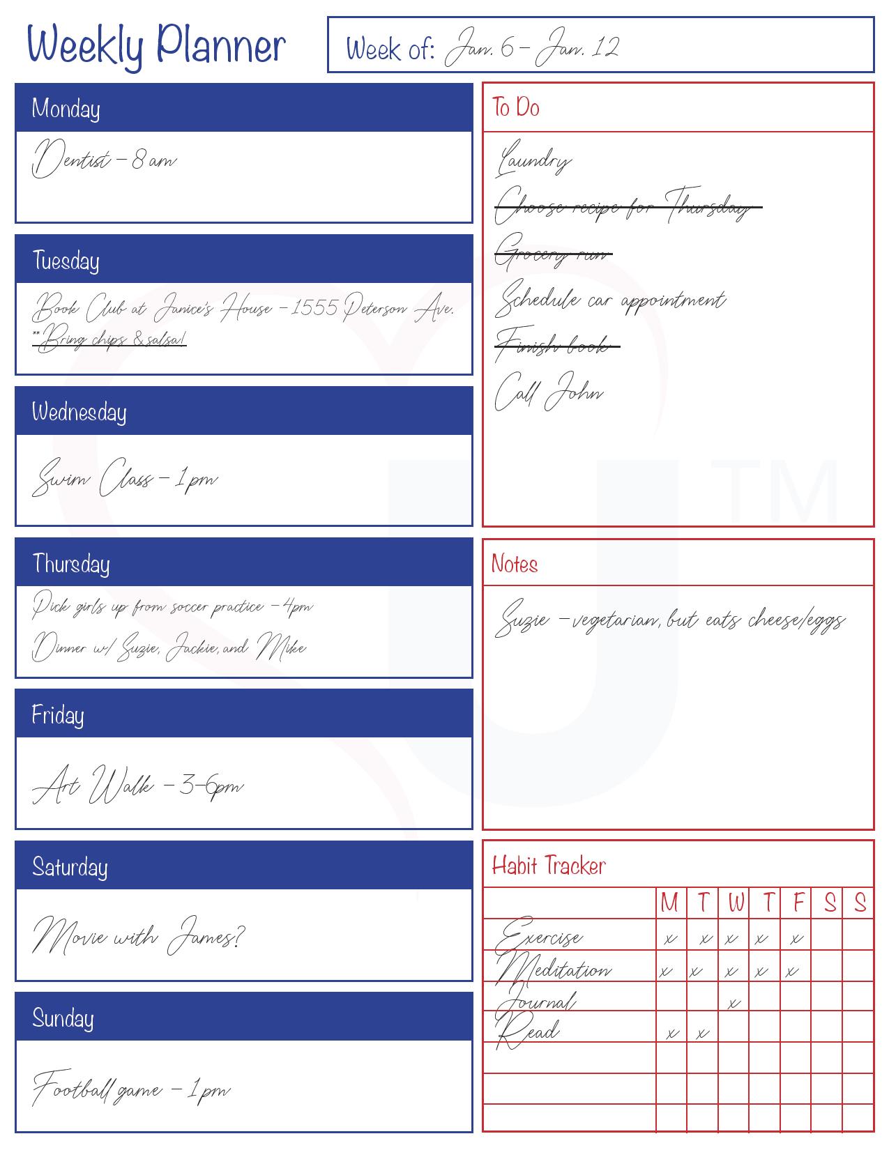 Weekly Planner Example