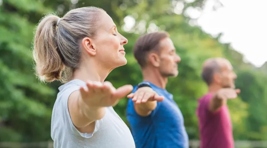 People outside exercising