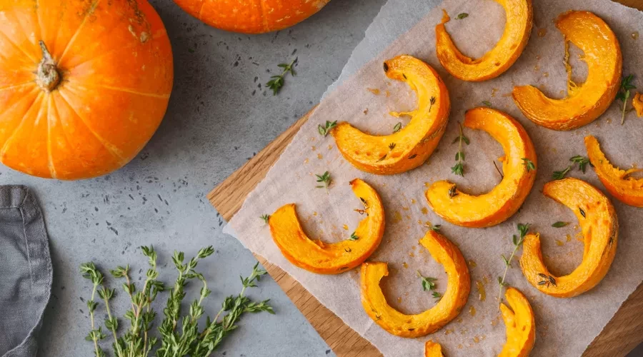 Whole and Sliced Pumpkins