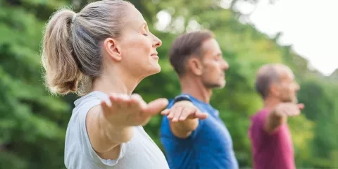People outside exercising 