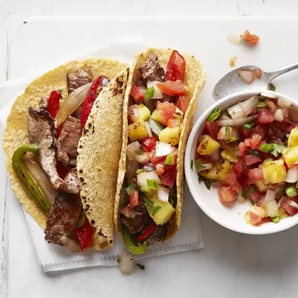 Hawaiian Steak Fajitas with Grilled Pineapple Salsa