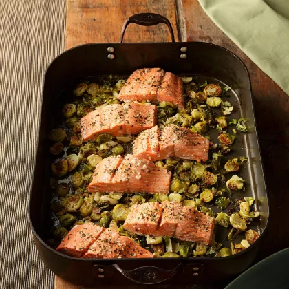 garlic roasted salmon with brussels sprouts
